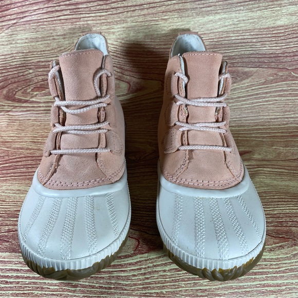 Sorel Out N and About Leather Waterproof Duck Ankle Boot Pink 7 - Picture 2 of 10